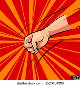 Vector illustration. Comic book pop art. Concept of fight, outline art. Fisting hand gesture