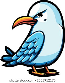 Vector illustration of a comic or cartoon style angry seagull bird, standing seagull vector clipart