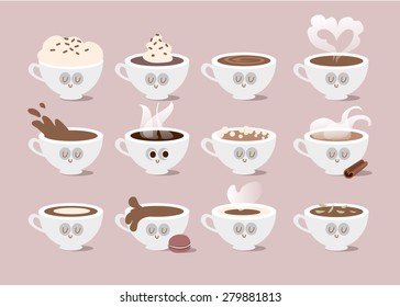  Vector illustration of comic characters coffee.  