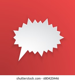 Vector illustration. Comic speech bubble for scream at prickly shape in paper version. Empty shape in flat style for chat dialogs. Isolated on red background