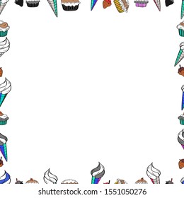 Vector illustration. Comic style doodle frame consists of gray and white border. Seamless.