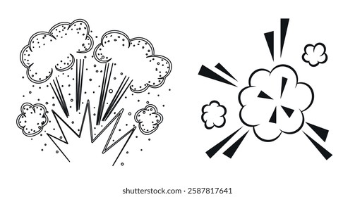 Vector illustration of comic style explosion in black and white set