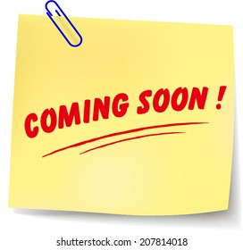 Vector illustration of coming soon paper message on white background