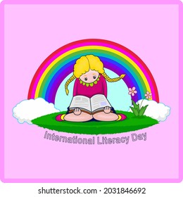 Vector illustration to commemorate the upcoming international literacy day
with cute cartoon design
to increase interest in reading in children