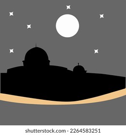 vector illustration commemorating the month of ramadan. With the design of the mosque at night in the desert. flat design