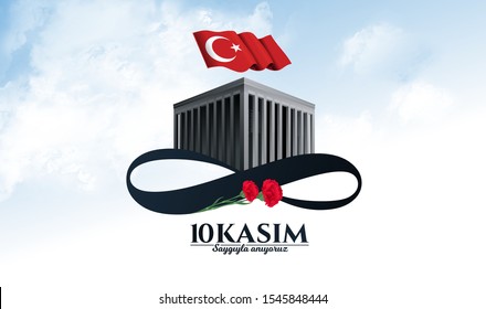  ilustración vectorial. fecha conmemorativa 10 de noviembre Día de la Muerte Mustafa Kemal Ataturk , primer presidente de la República Turca. traducción al turco. 10 de noviembre, respeto y recuerdo.