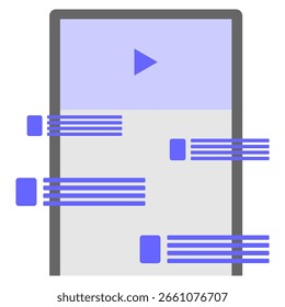 Ilustración vectorial Video del ícono de visualización de comentarios en los medios en dispositivos móviles