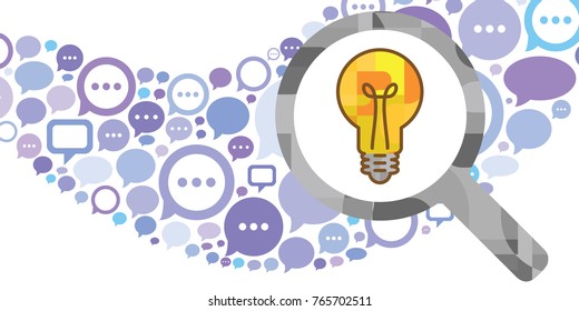 vector illustration of comments flow and yellow bright bulb for creativity process concepts