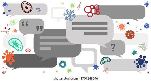 vector illustration of comments messages and virus for viral news and talks about illness 