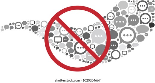 vector illustration of comments with restriction sign for silence or no loud sound warning visuals