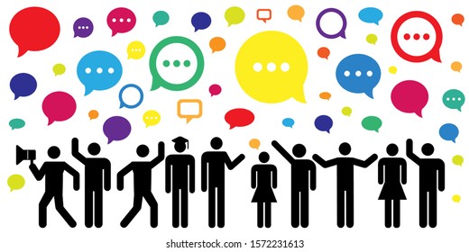 vector illustration of comments speech bubbles and different people roles in community