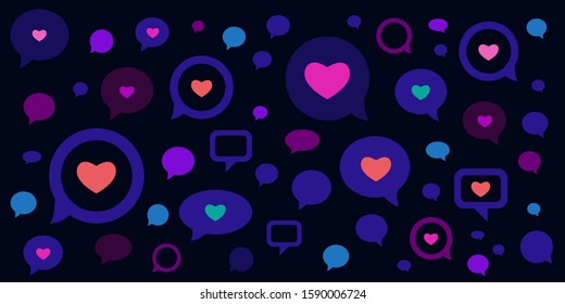 vector illustration of comments speech bubbles with hearts for romantic talks and virtual dating chat