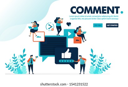 vector illustration comments & thumb up. people give like and thumb up for comments and content. rating for video and image. designed for landing page, web, banner, mobile app, template, flyer, poster