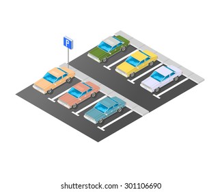 A Vector Illustration Of A Commercial Parking.
Isometric Car Park.
Isometric Parking Lot With Parking Sign.