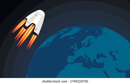 Vector illustration of a commercial spaceship in outer space