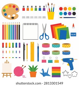 Vector illustration of common household items and tools in bright colors