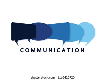 Vector illustration of a communication concept. The word communication with colorful dialog speech bubbles