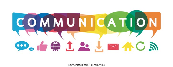 Vector illustration of a communication concept. The word communication with colorful dialog speech bubbles - Shutterstock ID 1176829261