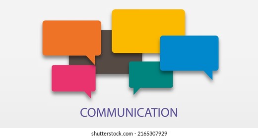 Vector illustration of communication concept. Word communication with colorful dialog speech bubbles. Paper cut style on white isolated background. Community concept