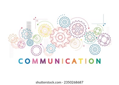 Vector illustration of a communication concept. The word communication with colorful dialog speech bubbles