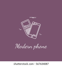 Vector illustration of communication device - modern phone icon. Cell symbol silhouette isolated. Line style.
