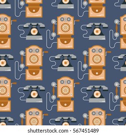 Vector illustration of communication devices seamless pattern. Retro vintage classic icons. Cell symbols silhouettes isolated. Flat style.