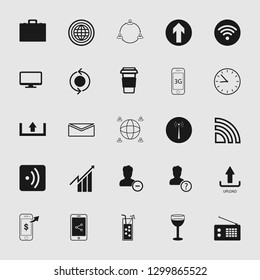 Vector illustration of communication icons set – phone, wireless, network, web, media and computer signs and symbols.