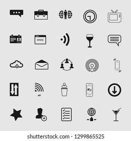 Vector illustration of communication icons set – phone, wireless, network, web, media and computer signs and symbols.