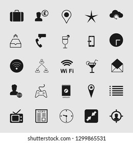 Vector illustration of communication icons set – phone, wireless, network, web, media and computer signs and symbols.