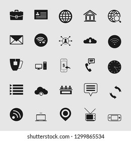 Vector illustration of communication icons set – phone, wireless, network, web, media and computer signs and symbols.