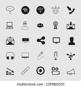Vector illustration of communication icons set – phone, wireless, network, web, media and computer signs and symbols.