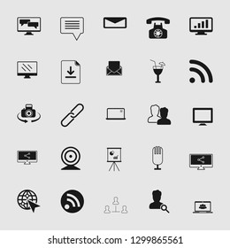 Vector illustration of communication icons set – phone, wireless, network, web, media and computer signs and symbols.