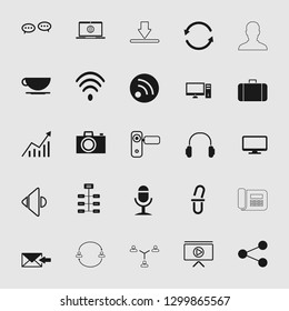 Vector illustration of communication icons set – phone, wireless, network, web, media and computer signs and symbols.
