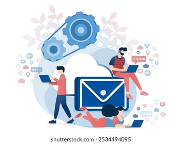 Vector Illustration of Communication and Internet, Group of People who Communicating, Learning and Working With Each Other