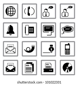 Vector illustration of communication and office icons.