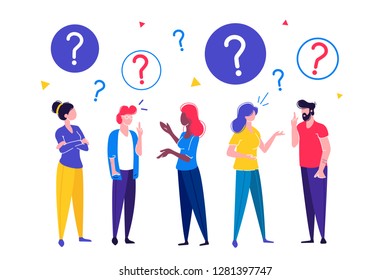 Vector illustration of communication of people in search of solutions to problems, use in web-projects and applications, collective thinking 