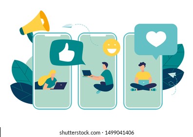 Vector illustration, communication phone, people and social networks vector