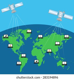 Vector Illustration Communication Satellites Computer On Stock Vector ...