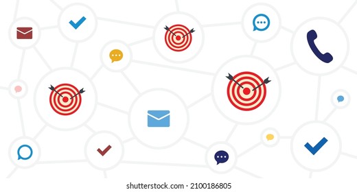 vector illustration of communication scheme with emails calls and goals symbols  