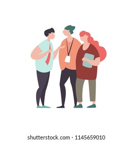 Vector illustration community of business people communicate, talk, interact in moden flat style