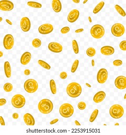 Vector illustration of Comoran franc currency. Flying gold coins on transparent background (PNG).