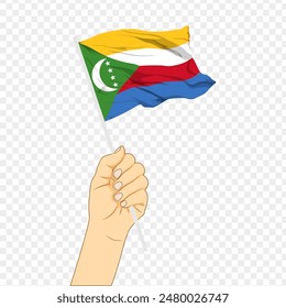 Vector illustration of Comoros flag in hand on transparent background