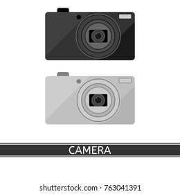 Vector illustration of compact digital camera isolated on white background. Photo equipment in flat style.