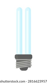 Vector illustration of a compact fluorescent lamp with two straight tubes. Flat energy saving bulb isolated on white background.