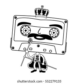 Vector illustration compact tape cassettes. Cartoon character. Pop muisic 80s. Web graphics, banners, advertisements, stickers, labels, business templates, t-shirt. Isolated on a white background