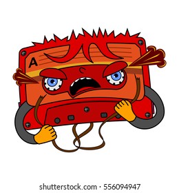 Vector illustration compact tape cassettes. Cartoon character. Pop muisic 80s. Web graphics, banners, advertisements, stickers, labels, business templates, t-shirt. Isolated on a white background