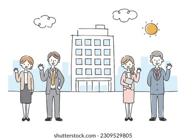 Vector illustration of company and business person.