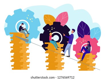 Vector illustration, the company is engaged in joint construction and the cultivation of cash profits, career growth to success, business analysis, flat style