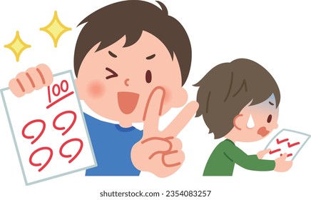 Vector illustration comparing the performance of two elementary school students.