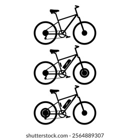 Vector illustration of a comparison between an electric bike and a traditional bicycle in silhouette style. Perfect for cycling concepts, eco-transportation designs, and sustainable mobility visuals